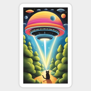 Black Cat UFO Forest Sticker